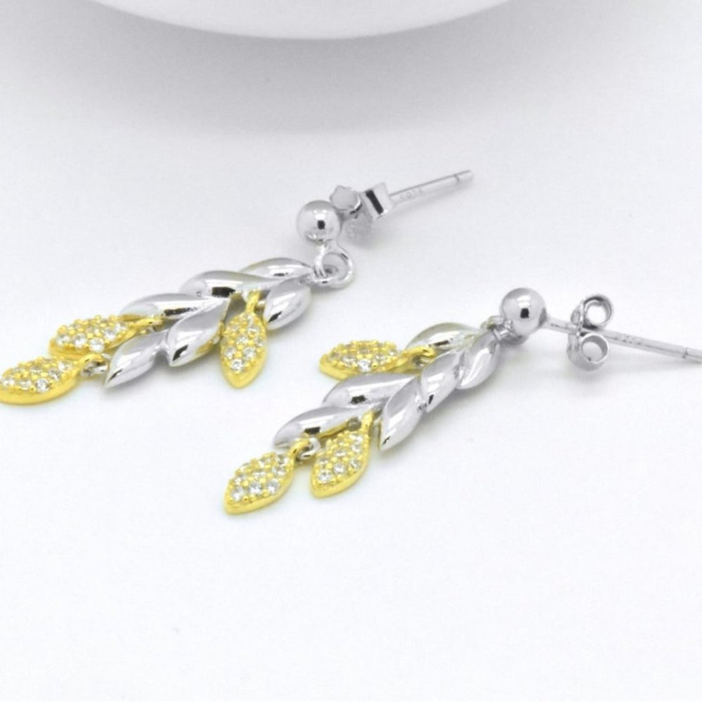 925 Silver Drop Stud Dangle Wheat Leaf Earrings - image 3
